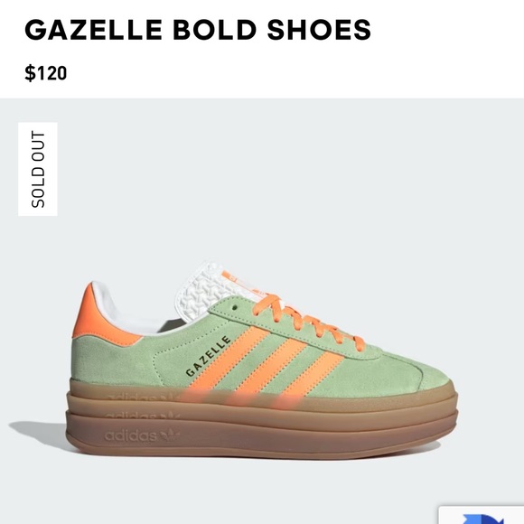 Adidas Gazelle Bold Shoes. Size 10. Green with orange stripes - Picture 1 of 12